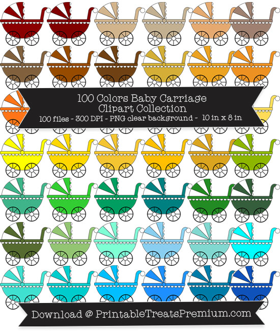 100 Colors Baby Carriage Clipart Collection