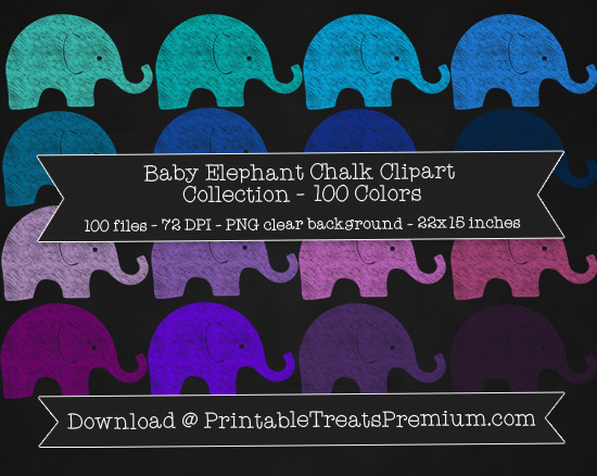 100 Colors Baby Elephant Chalk Clipart Collection