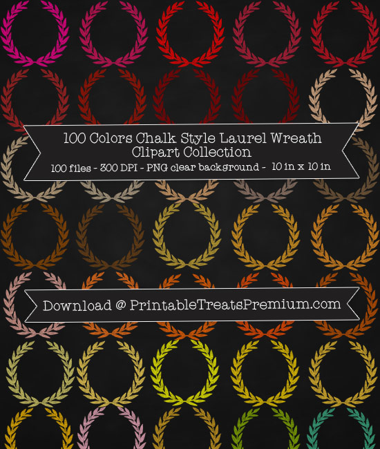 100 Colors Chalk Style Laurel Wreath Clipart Collection