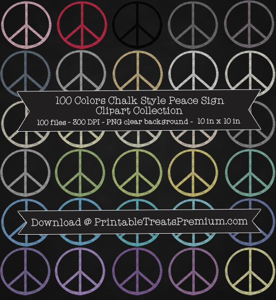 100 Colors Chalk Style Peace Sign Clipart Collection