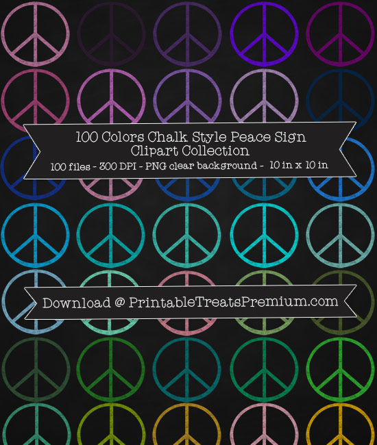 100 Colors Chalk Style Peace Sign Clipart Collection