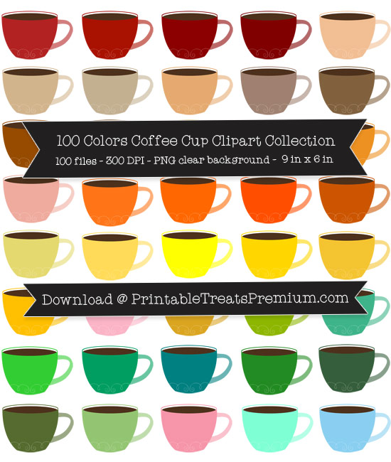 100 Colors Coffee Cup Clipart Collection