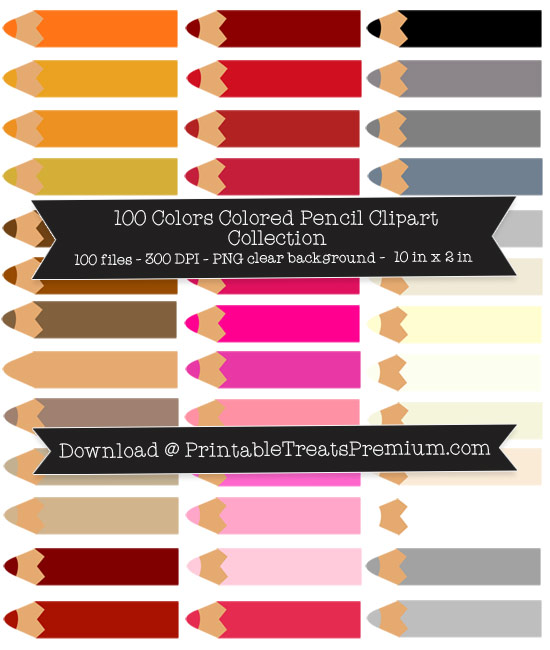 100 Colors Colored Pencil Clipart Collection
