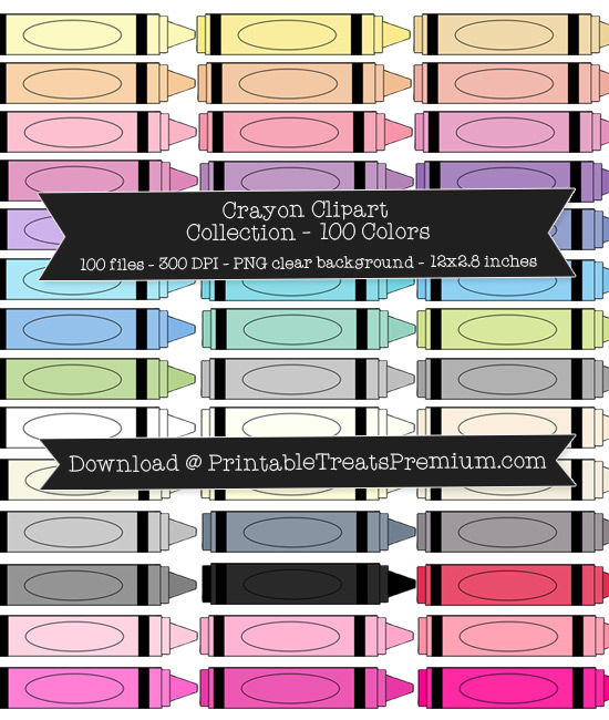 100 Colors Crayon Clipart Collection