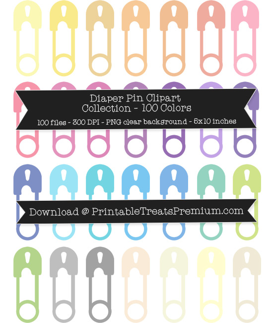 100 Colors Diaper Pin Clipart Collection