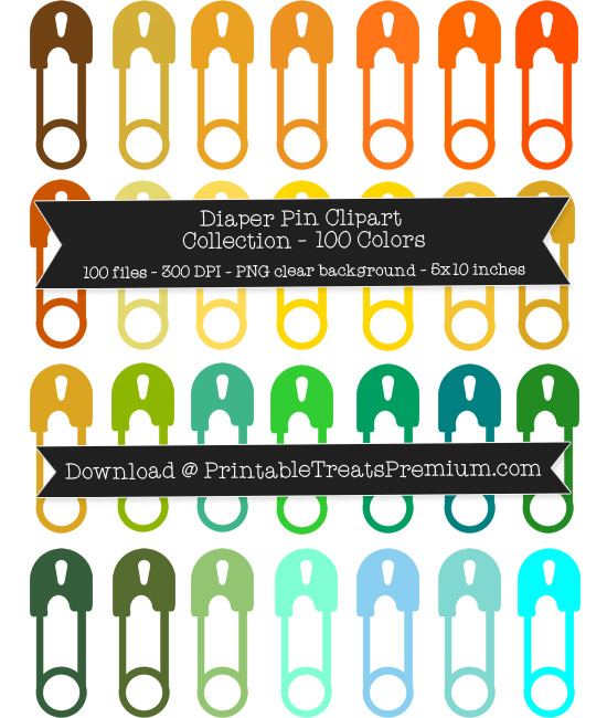 100 Colors Diaper Pin Clipart Collection