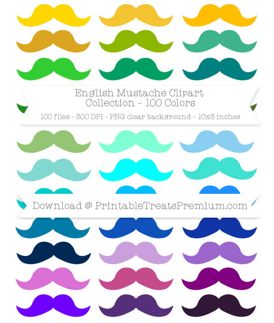 100 Colors English Mustache Clipart Collection