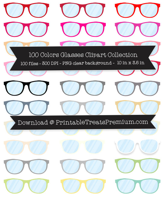 100 Colors Glasses Clipart Collection