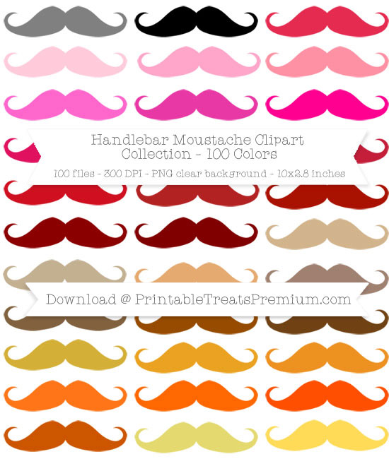 100 Colors Handlebar Moustache Clipart Collection