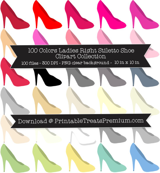 100 Colors Ladies Right Stiletto Shoe Clipart Collection