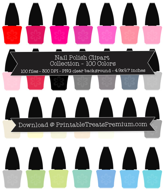 100 Colors Nail Polish Bottle Clipart Collection