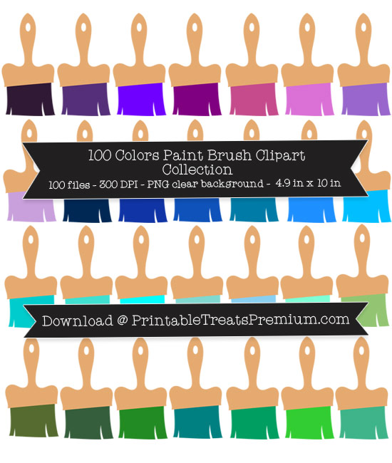 100 Colors Paint Brush Clipart Collection