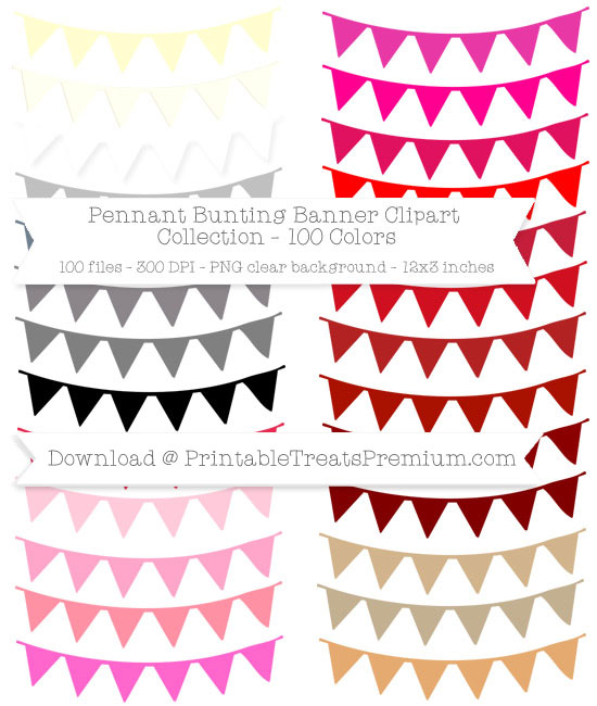100 Colors Pennant Bunting Banner Clipart Collection