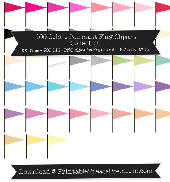 100 Colors Pennant Flag Clipart Collection
