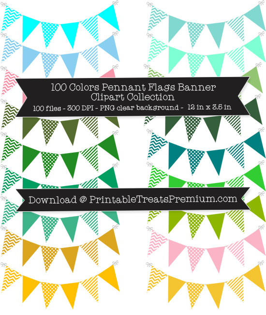 100 Colors Pennant Flags Banner Clipart Collection