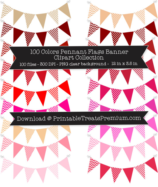 100 Colors Pennant Flags Banner Clipart Collection