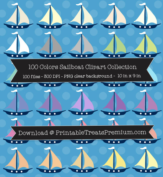 100 Colors Sailboat Clipart Collection