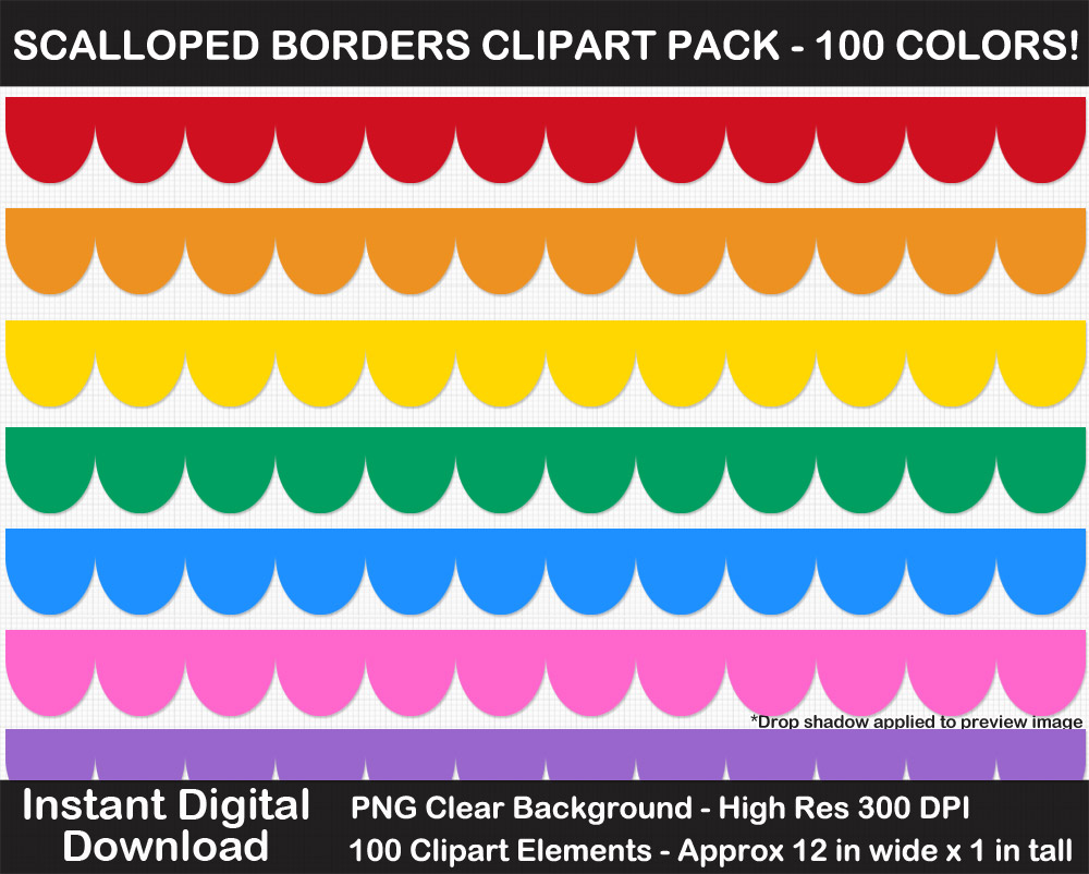100 Colors Scalloped Border Clipart Collection