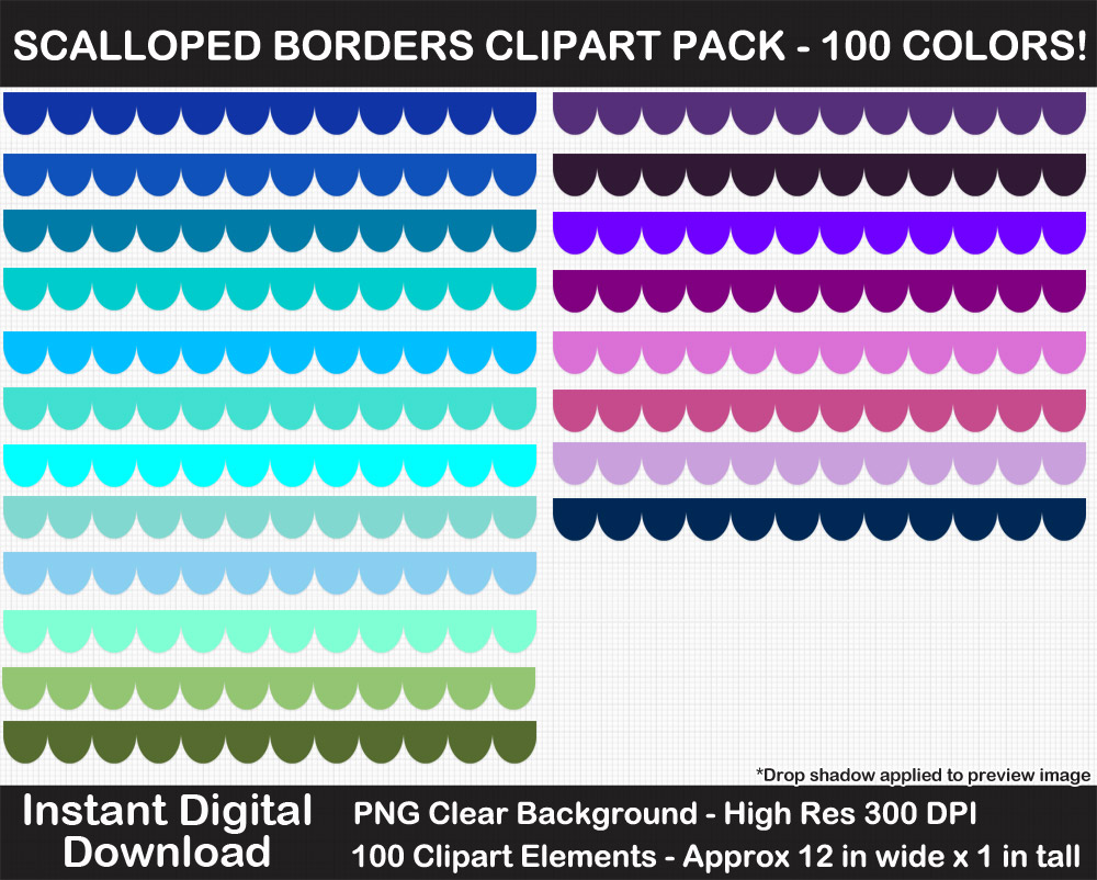 100 Colors Scalloped Border Clipart Collection