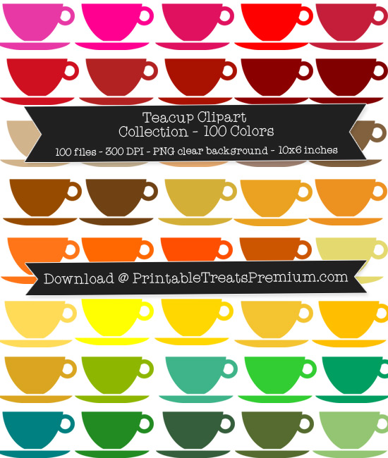 100 Colors Teacup Clipart Collection