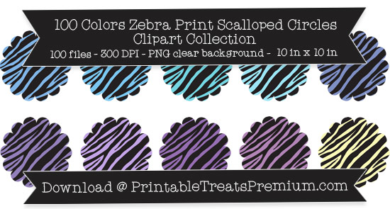 100 Colors Zebra Print Scalloped Circles Clipart Collection