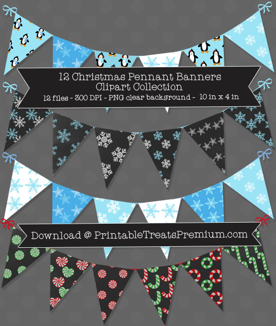 12 Christmas Pennant Banner Clipart Collection