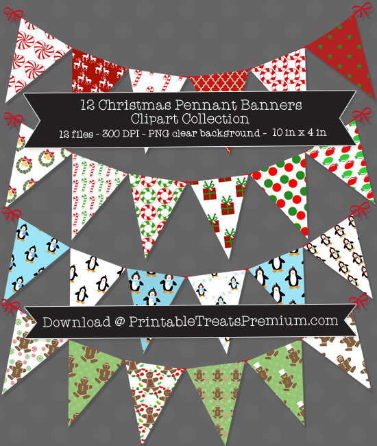 12 Christmas Pennant Banner Clipart Collection
