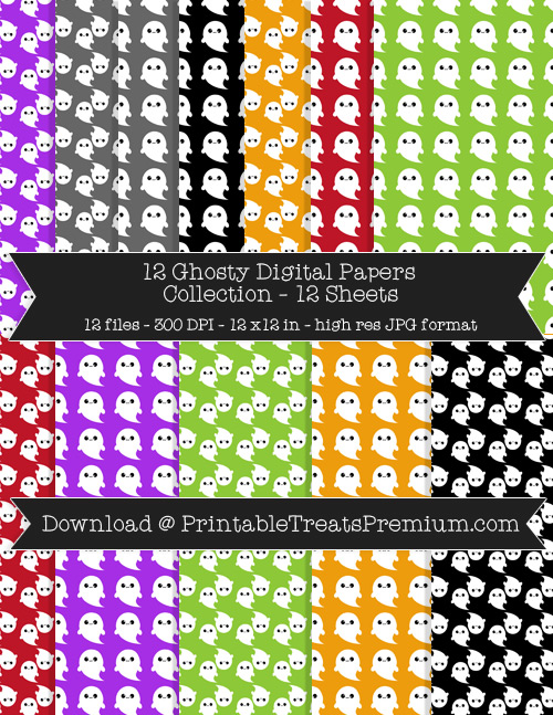 Ghosty Digital Paper Pack for Scrapbooking, Invitations, Wrapping Paper, Parties, Halloween