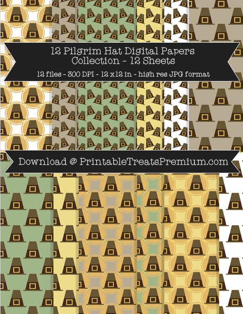 Pilgrim Hat Digital Paper Pack for Scrapbooking, Invitations, Wrapping Paper, Parties, Fall, Thanksgiving
