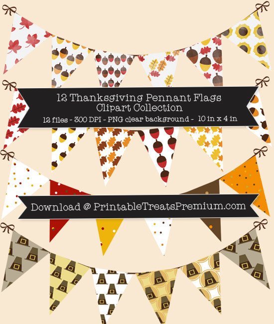 12 Thanksgiving Pennant Flags Clipart Collection