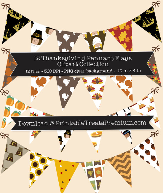 12 Thanksgiving Pennant Flags Clipart Collection