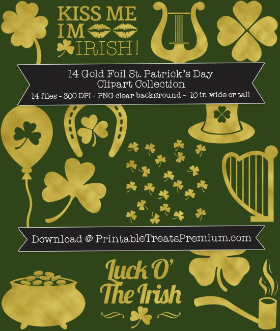 14 Gold Foil St. Patrick's Day Clipart Collection
