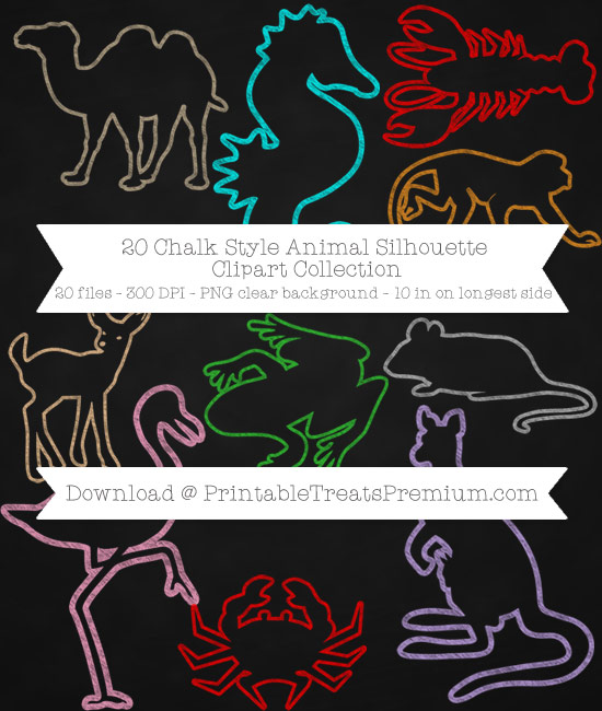20 Chalk Style Animal Silhouette Clipart Collection
