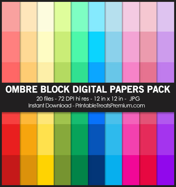 Ombre Block Digital Paper Pack for Scrapbooking, Invitations, Wrapping Paper, Parties