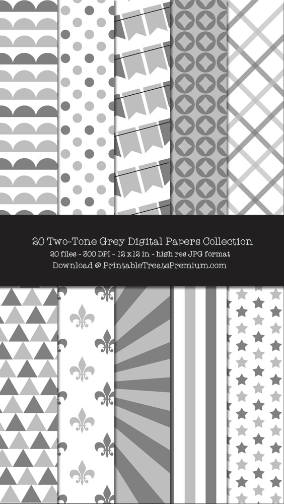 Two Tone Grey Digital Paper Pack for Scrapbooking, Invitations, Wrapping Paper, Parties