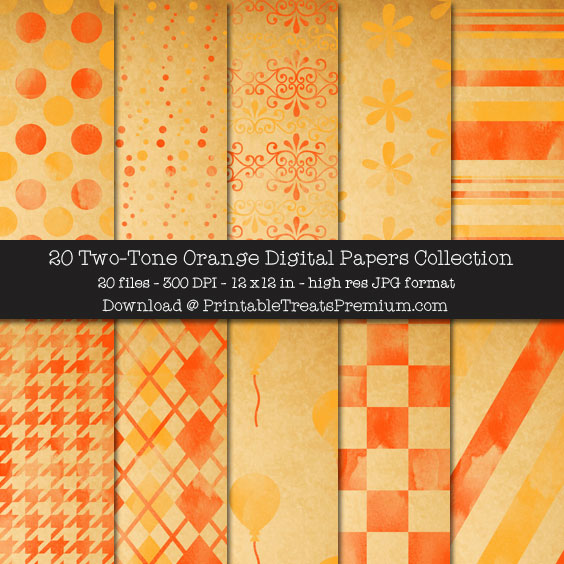 20 Two-Tone Orange Digital Papers Collection