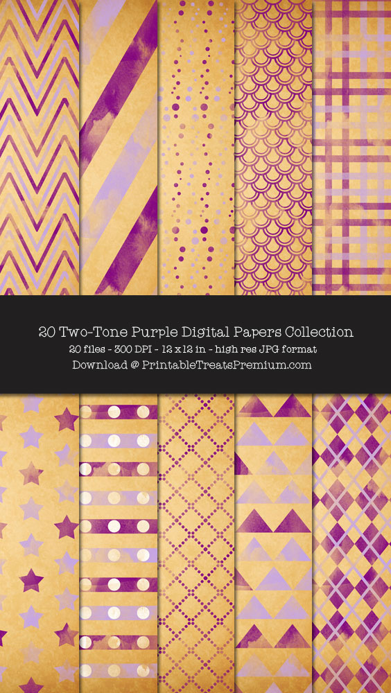 20 Two-Tone Purple Digital Papers Collection