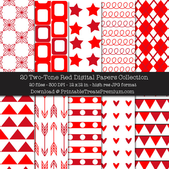 Two Tone Red Digital Paper Pack for Scrapbooking, Invitations, Wrapping Paper, Parties