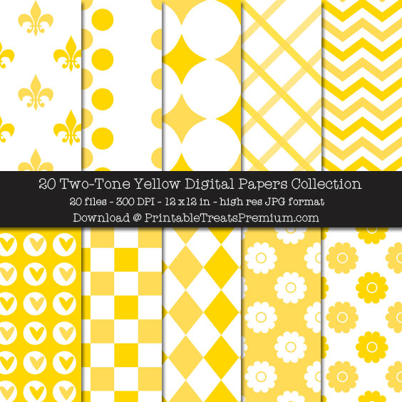 Two Tone Yellow Digital Paper Pack for Scrapbooking, Invitations, Wrapping Paper, Parties