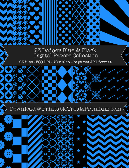 23 Dodger Blue and Black Digital Papers Collection