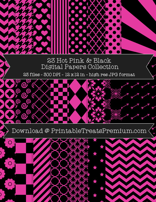 23 Hot Pink and Black Digital Papers Collection