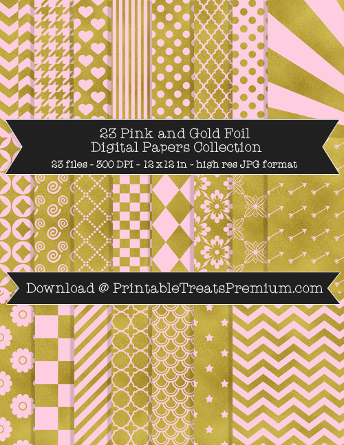 23 Pink and Gold Foil Digital Papers Collection