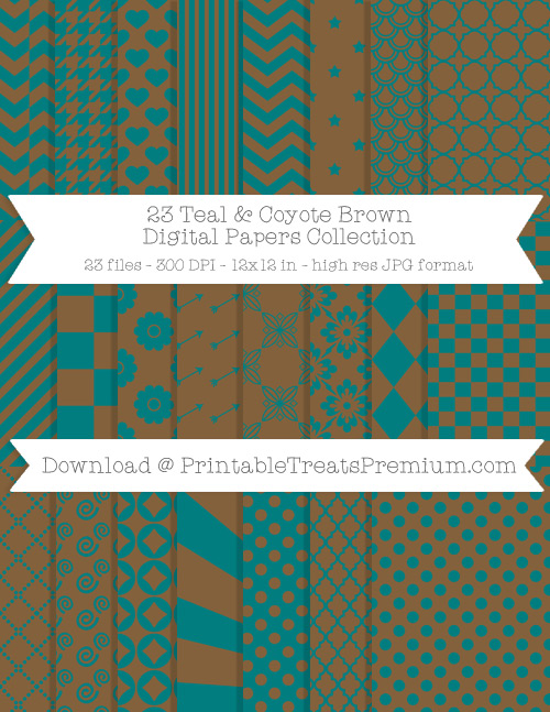 23 Teal and Coyote Brown Digital Papers Collection