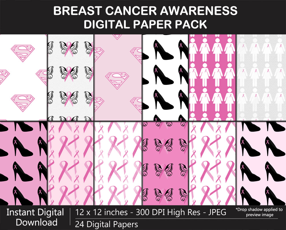 24 Breast Cancer Awareness Digital Papers Collection