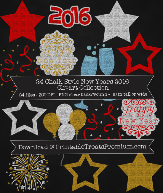 24 Chalk Style New Years 2016 Clipart Collection