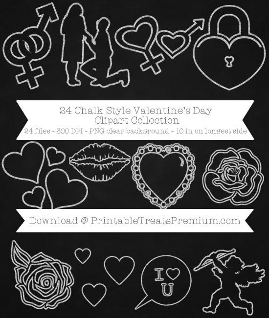 24 Chalk Style Valentines Day Clipart Collection