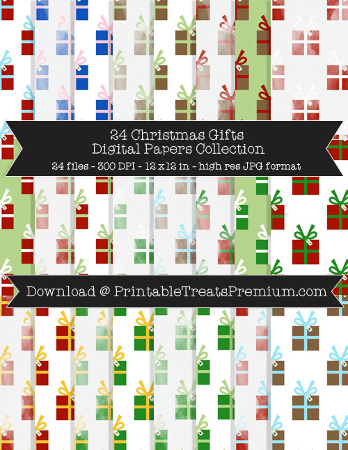 Christmas Gifts Digital Paper Pack for Scrapbooking, Invitations, Wrapping Paper, Parties