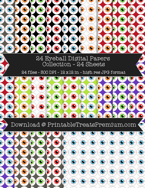 Eyeball Digital Paper Pack for Scrapbooking, Invitations, Wrapping Paper, Parties, Halloween