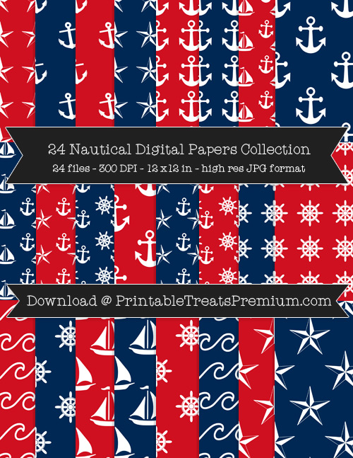 Nautical Digital Paper Pack for Scrapbooking, Invitations, Wrapping Paper, Parties