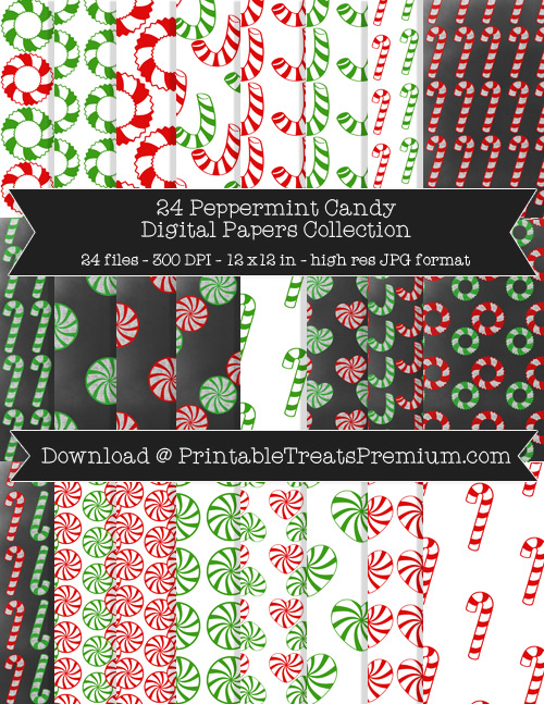Peppermint Candy Digital Paper Pack for Scrapbooking, Invitations, Wrapping Paper, Parties, Christmas, Winter